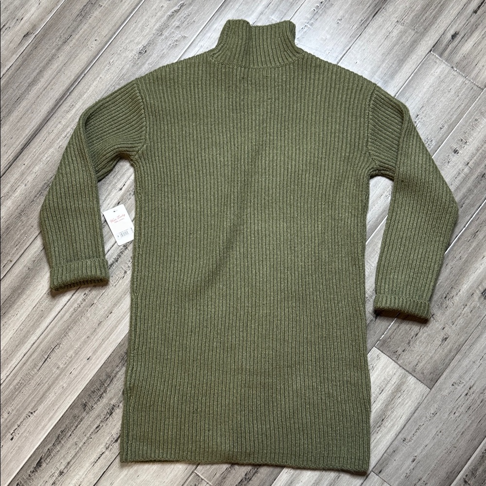NWT LUCKY BRAND MOCK NECK RIBBED SWEATER DRESS OLIVE GREEN WOOL BLEND SIZE XS - Picture 8 of 11